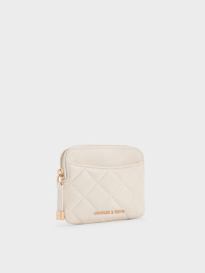 CHARLES & KEITH Quality / Alva Quilted Top-Zip Card Holder - Cream