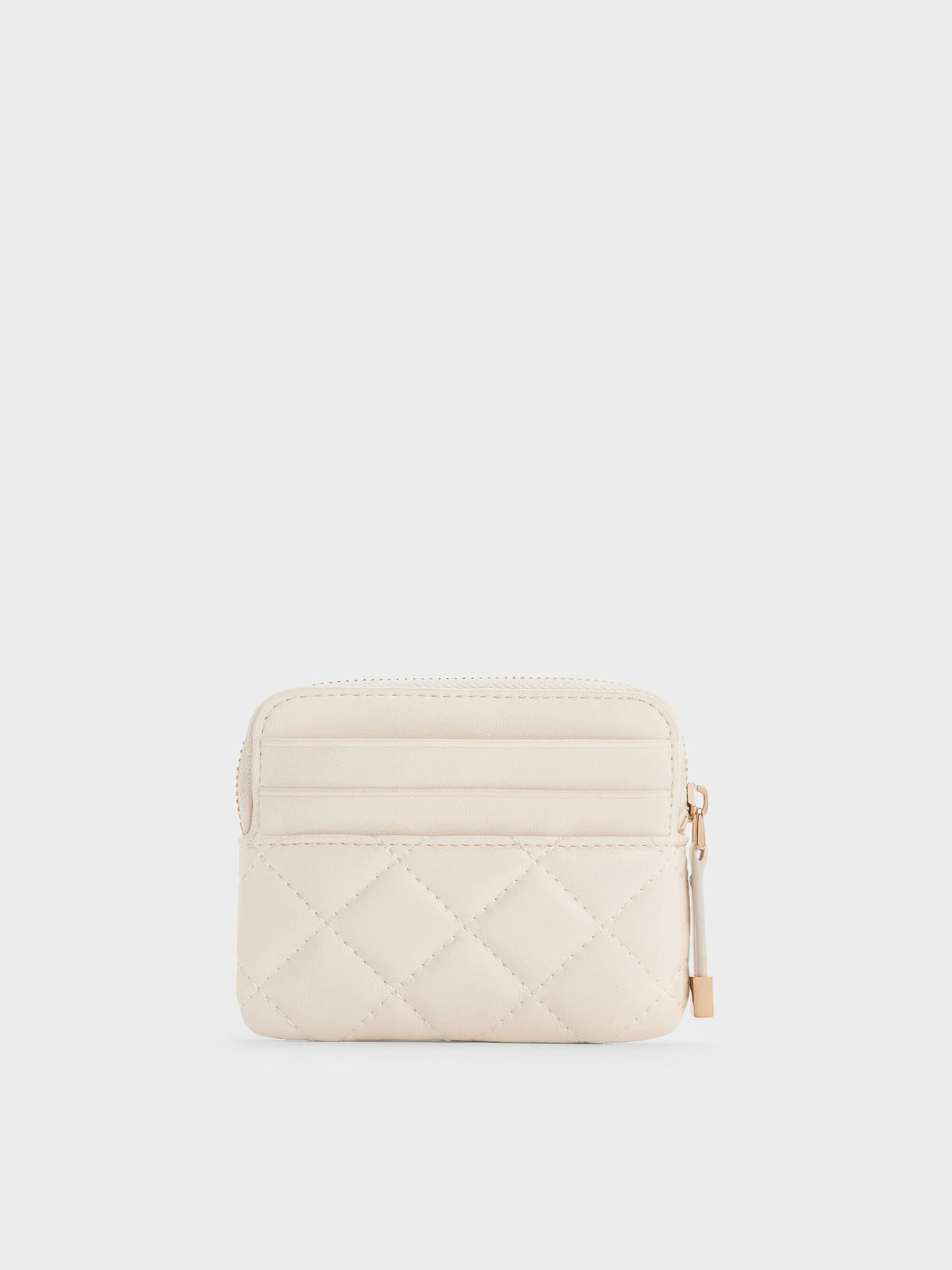 CHARLES & KEITH Quality / Alva Quilted Top-Zip Card Holder - Cream