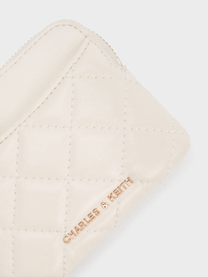 CHARLES & KEITH Quality / Alva Quilted Top-Zip Card Holder - Cream