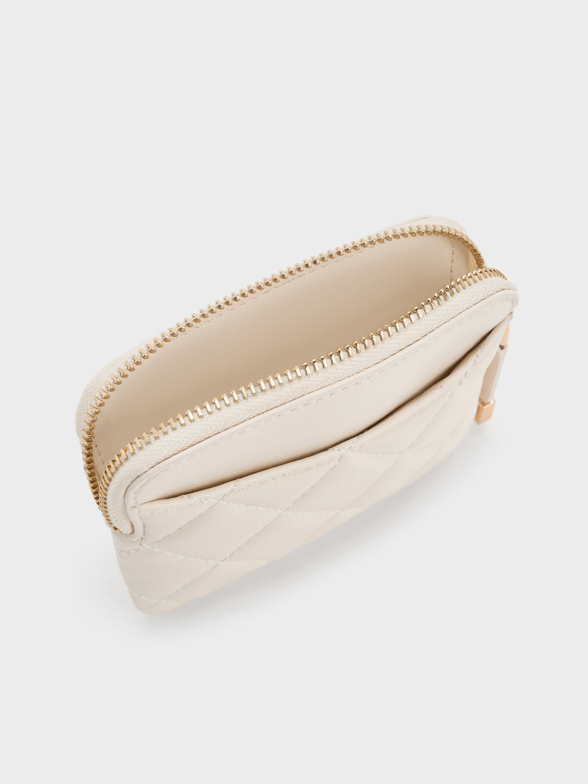 CHARLES & KEITH Quality / Alva Quilted Top-Zip Card Holder - Cream