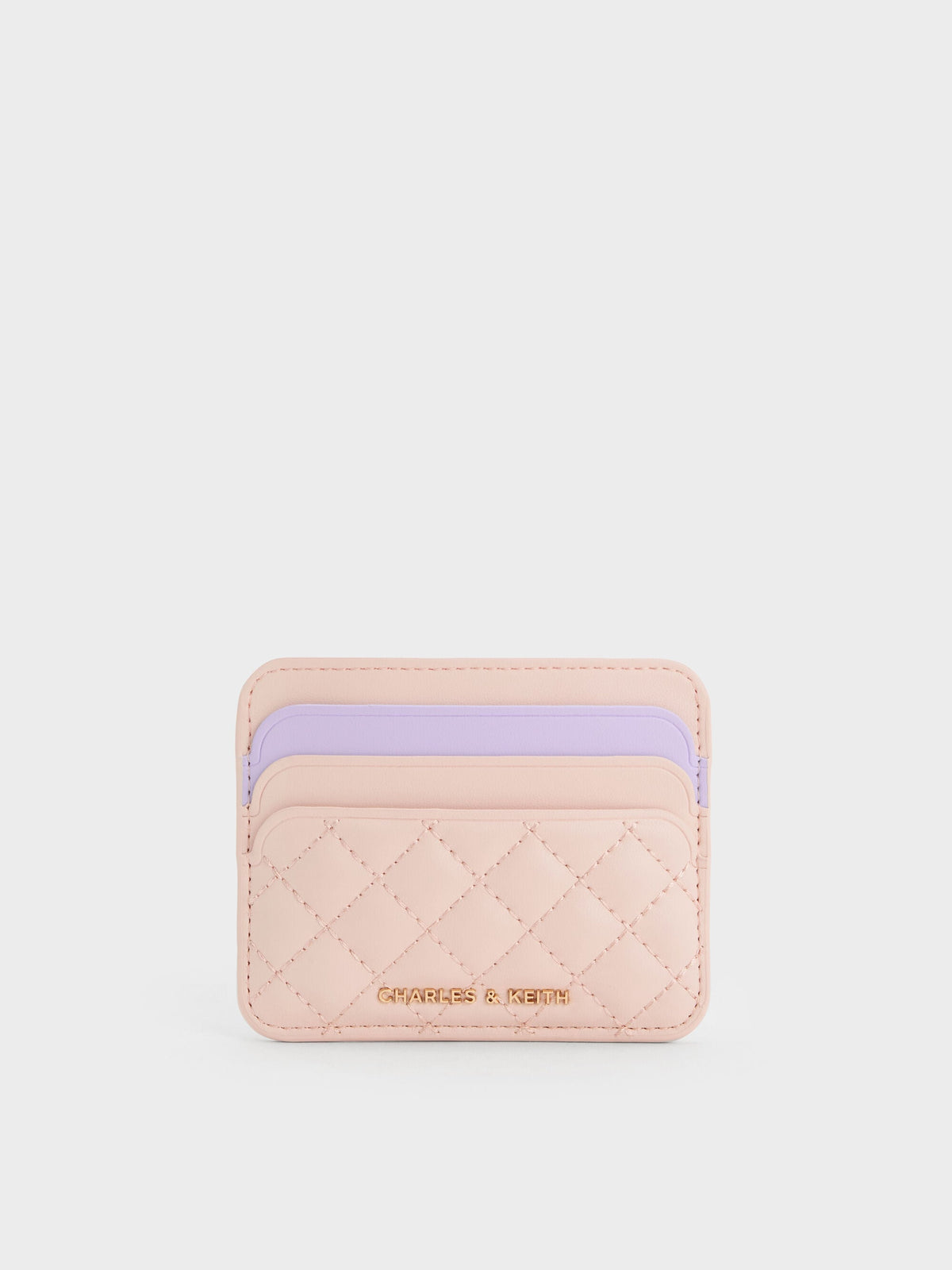 CHARLES & KEITH Discount / Cleo Two-Tone Quilted Card Holder - Soft Pink