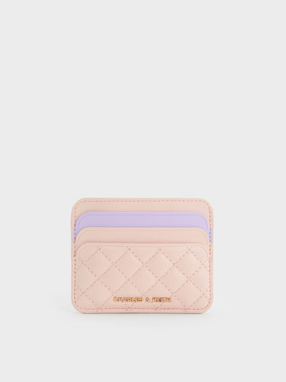 CHARLES & KEITH Discount / Cleo Two-Tone Quilted Card Holder - Soft Pink