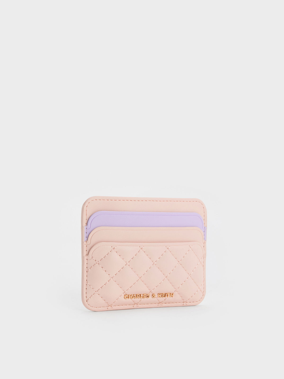 CHARLES & KEITH Discount / Cleo Two-Tone Quilted Card Holder - Soft Pink