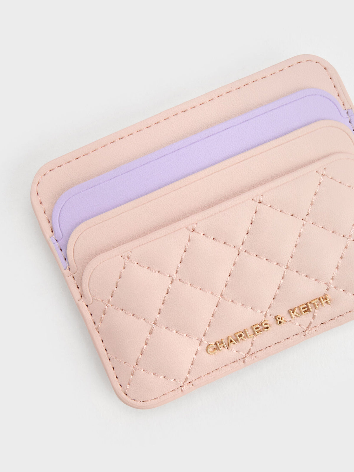 CHARLES & KEITH Discount / Cleo Two-Tone Quilted Card Holder - Soft Pink
