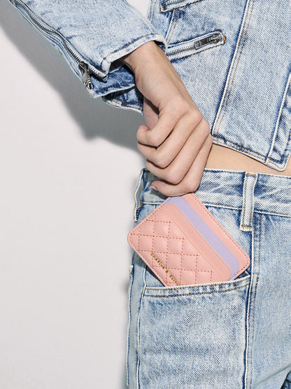 CHARLES & KEITH Quality / Cleo Two-Tone Quilted Card Holder - Pink