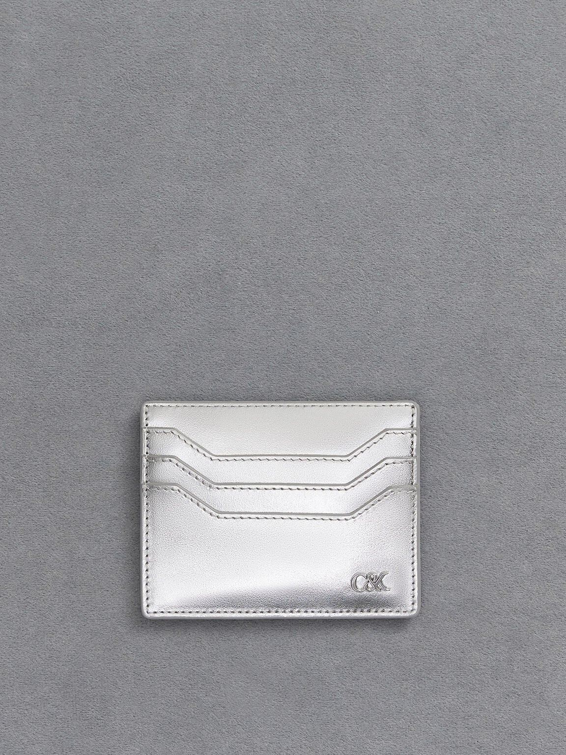 CHARLES & KEITH Hot Sale / Carli Metallic Leather Multi-Slot Card Holder - Silver