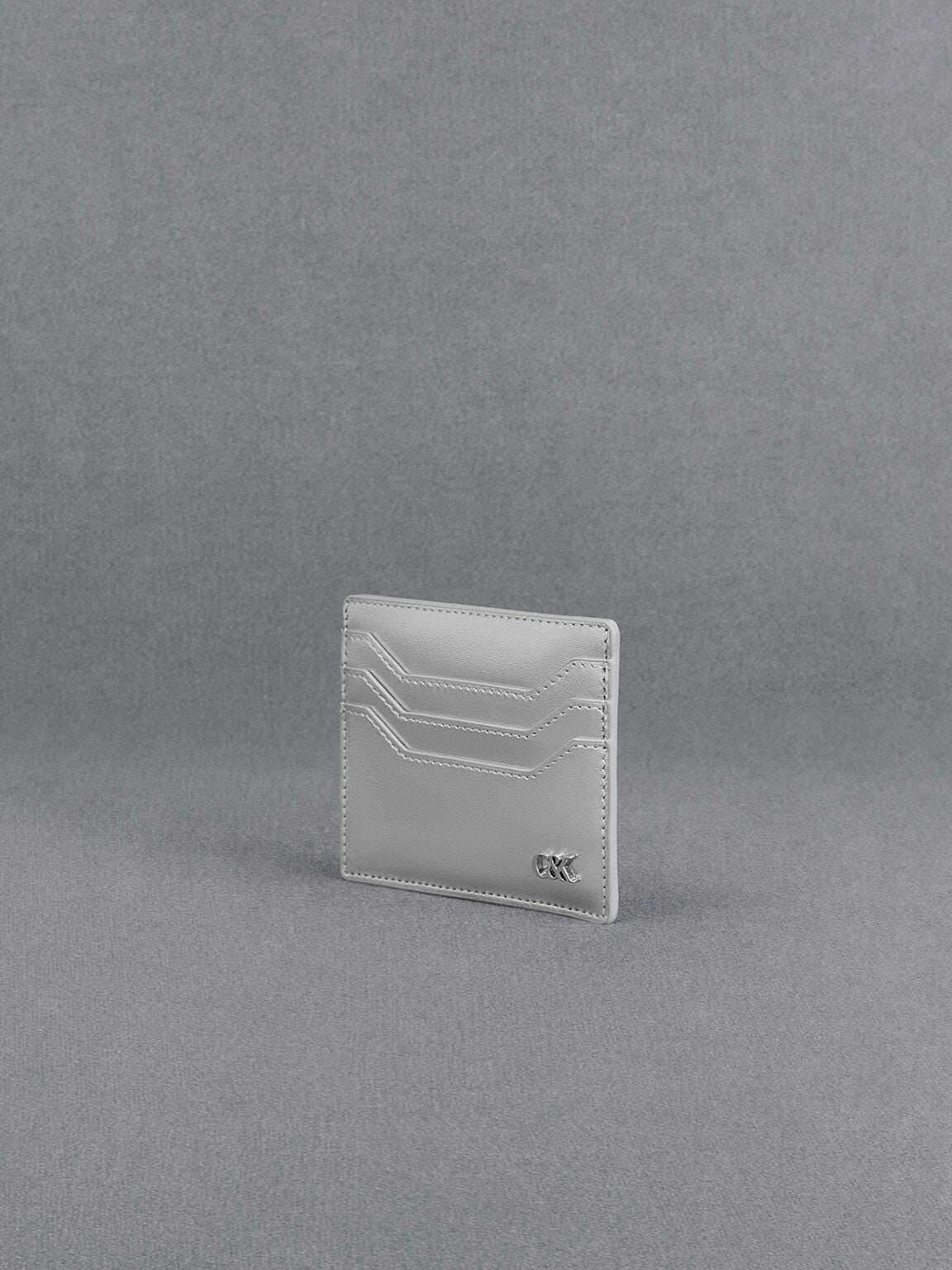 CHARLES & KEITH Hot Sale / Carli Metallic Leather Multi-Slot Card Holder - Silver