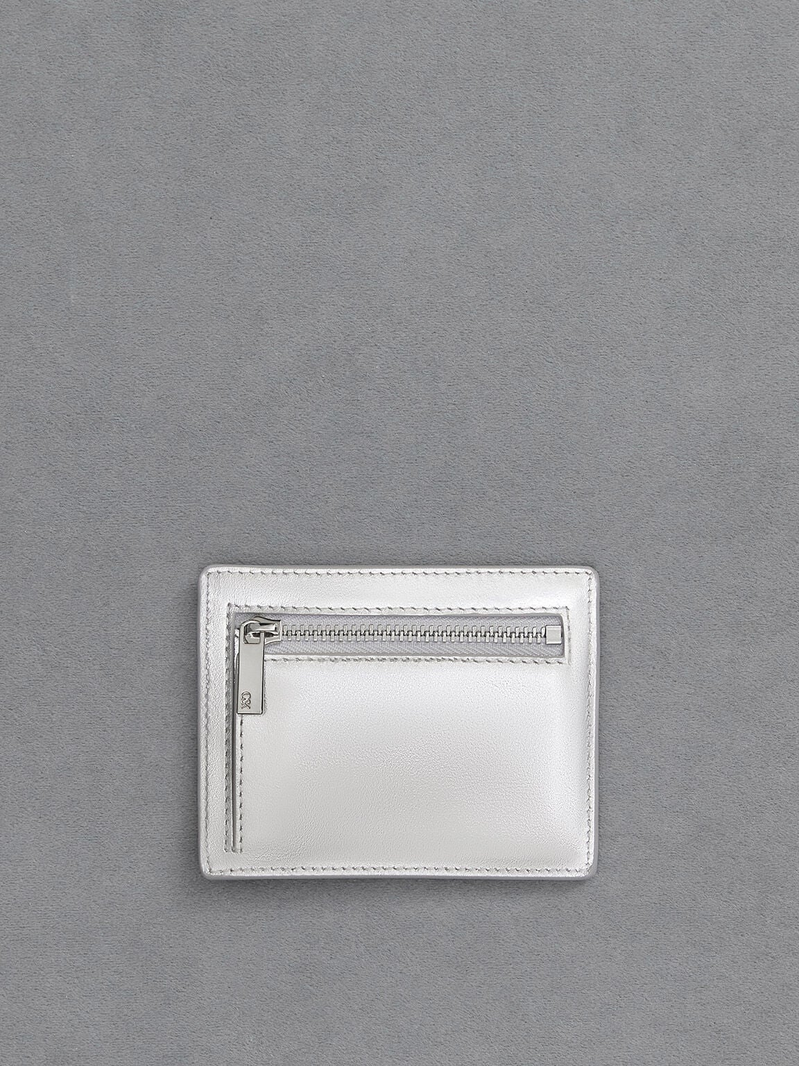 CHARLES & KEITH Hot Sale / Carli Metallic Leather Multi-Slot Card Holder - Silver