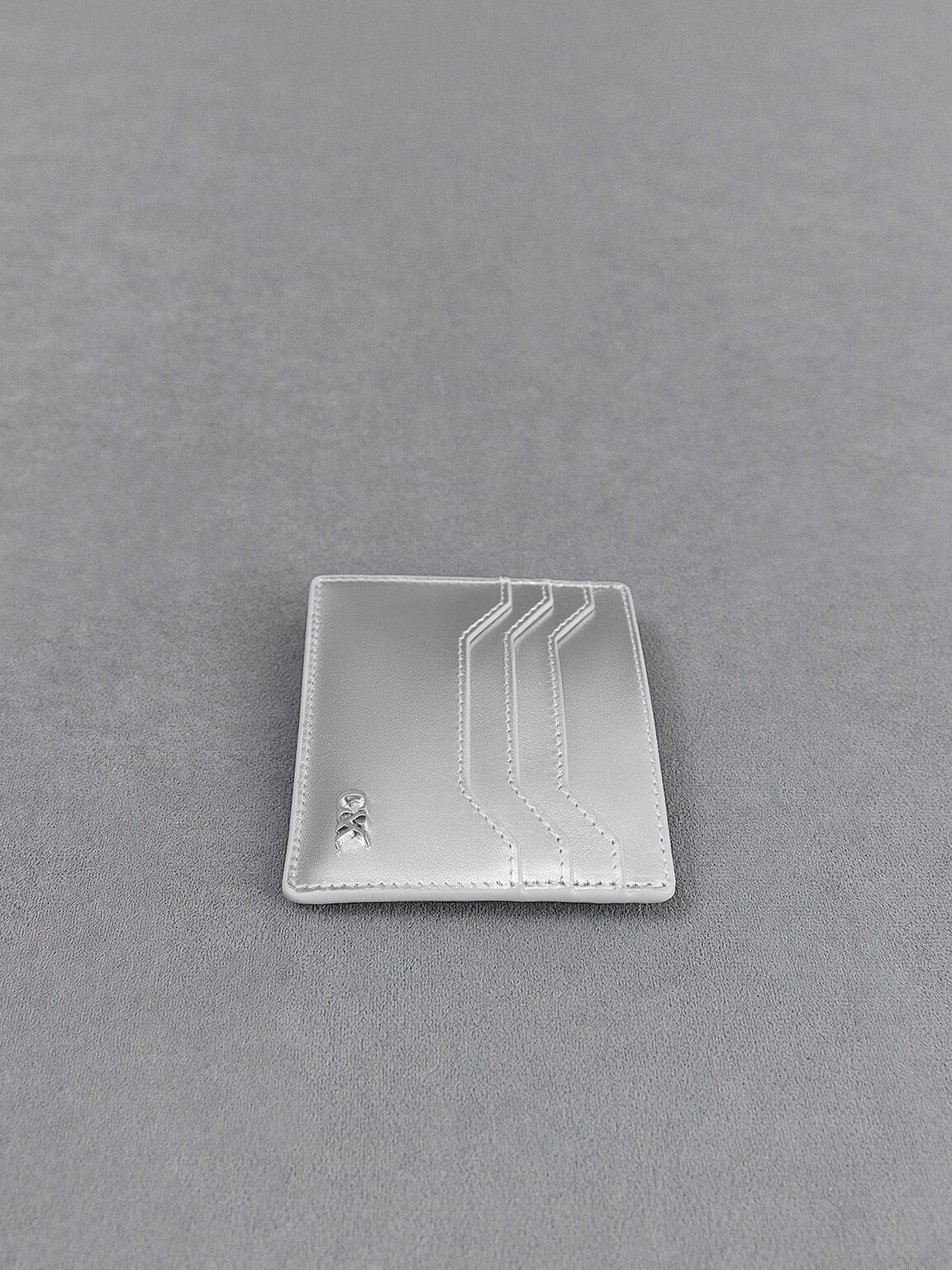CHARLES & KEITH Hot Sale / Carli Metallic Leather Multi-Slot Card Holder - Silver