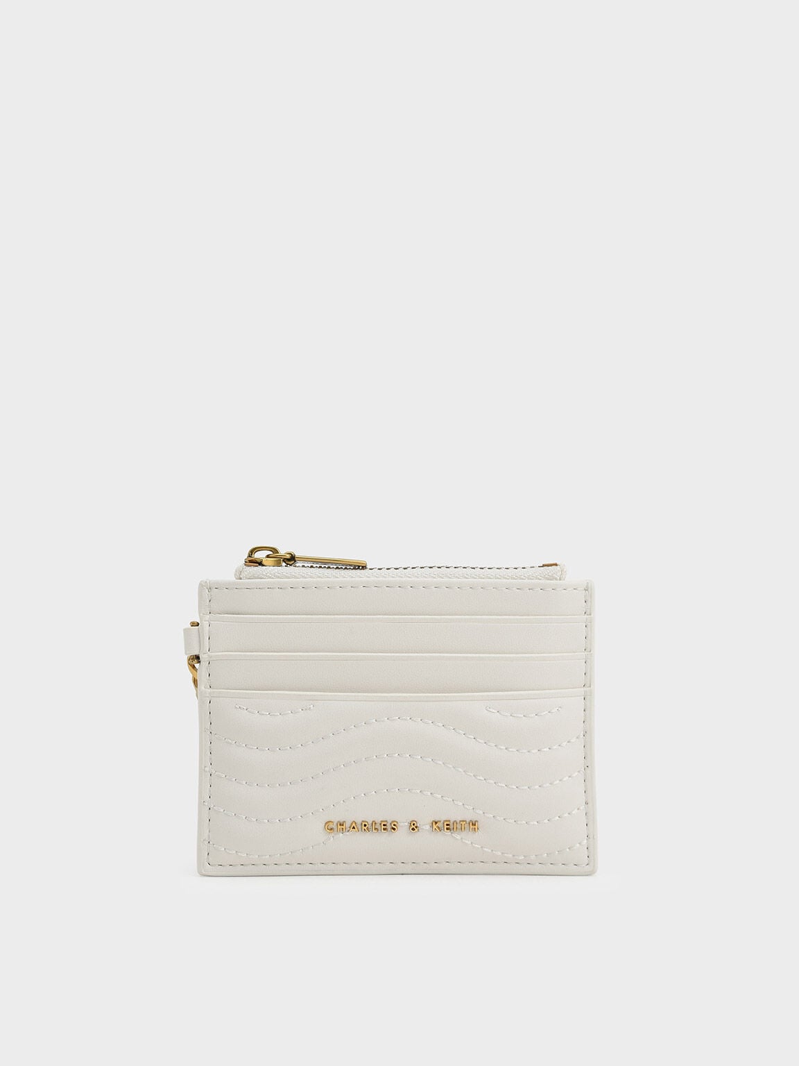 CHARLES & KEITH Discount / Aubrielle Wavy-Stitch Card Holder - Cream