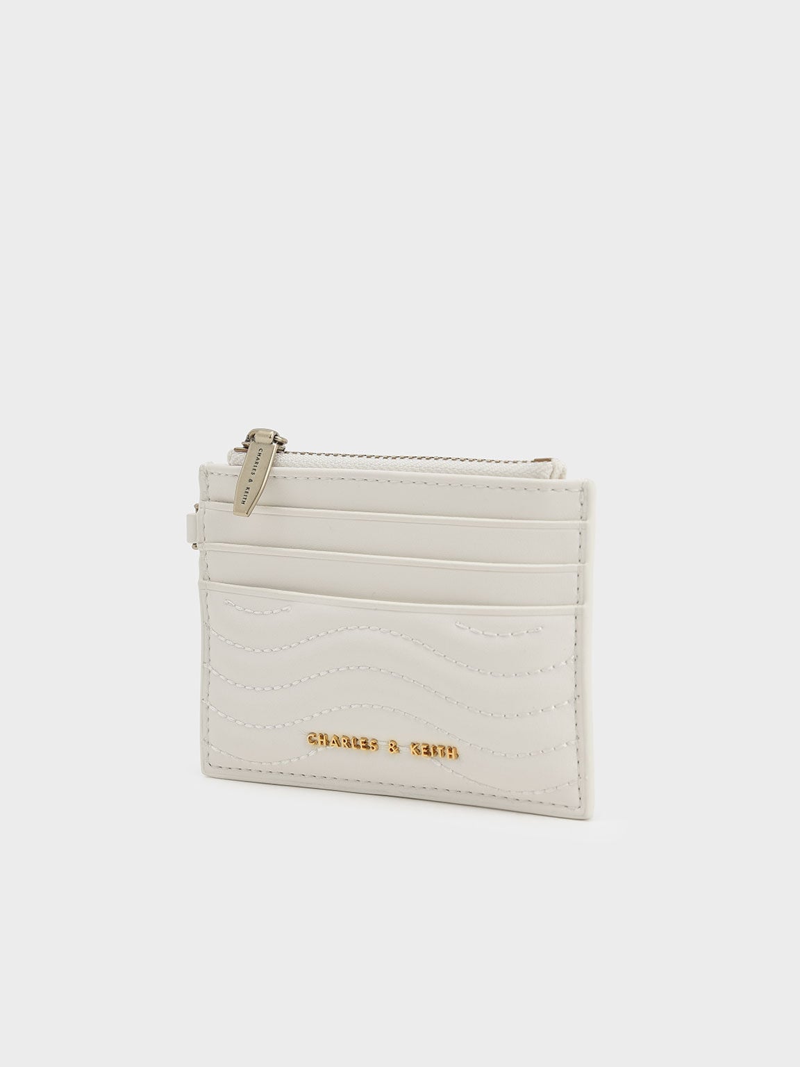 CHARLES & KEITH Discount / Aubrielle Wavy-Stitch Card Holder - Cream