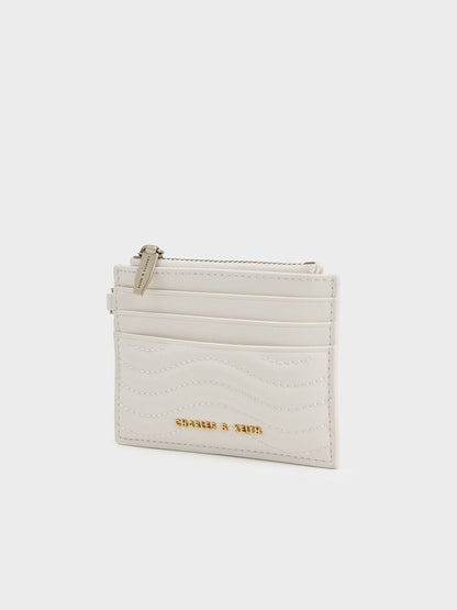 CHARLES & KEITH Discount / Aubrielle Wavy-Stitch Card Holder - Cream