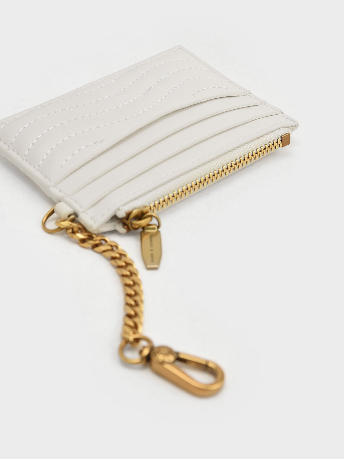 CHARLES & KEITH Discount / Aubrielle Wavy-Stitch Card Holder - Cream
