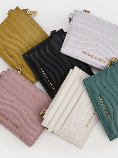 CHARLES & KEITH Discount / Aubrielle Wavy-Stitch Card Holder - Cream