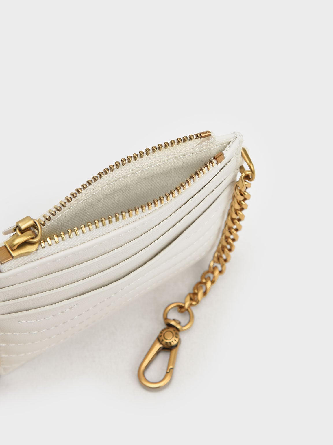 CHARLES & KEITH Discount / Aubrielle Wavy-Stitch Card Holder - Cream