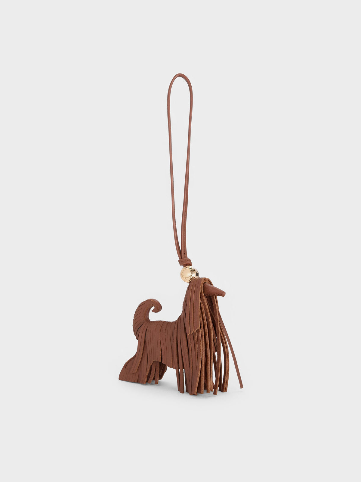 CHARLES & KEITH New / Leather Fringed Dog Charm - Chocolate