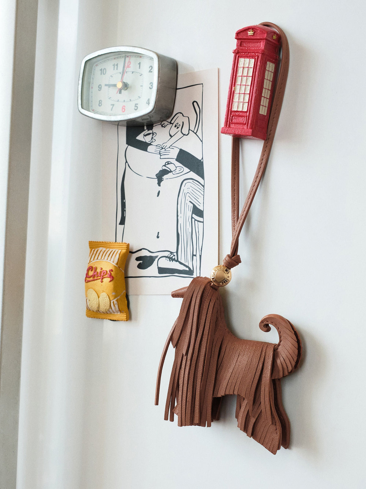 CHARLES & KEITH New / Leather Fringed Dog Charm - Chocolate