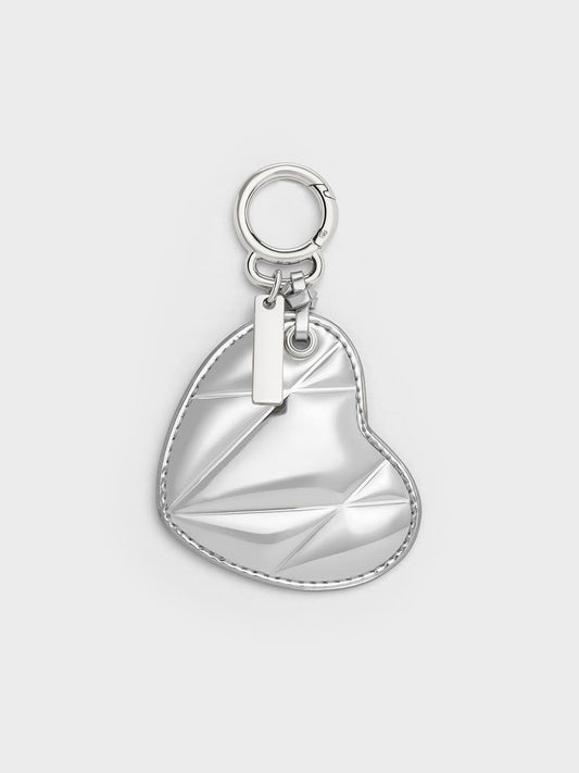 CHARLES & KEITH Trending / Metallic Heart Quilted Mirror Charm - Silver