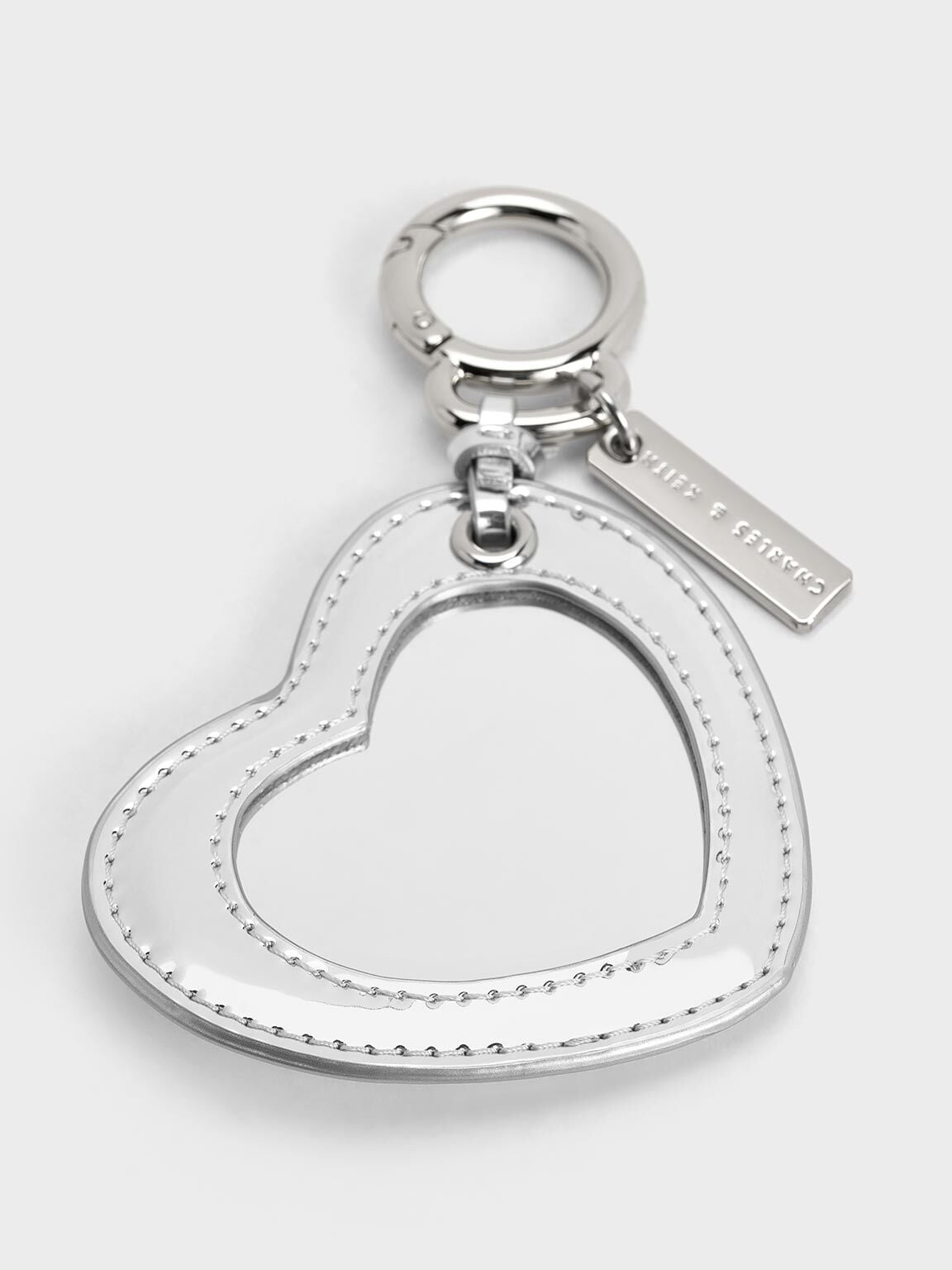 CHARLES & KEITH Trending / Metallic Heart Quilted Mirror Charm - Silver