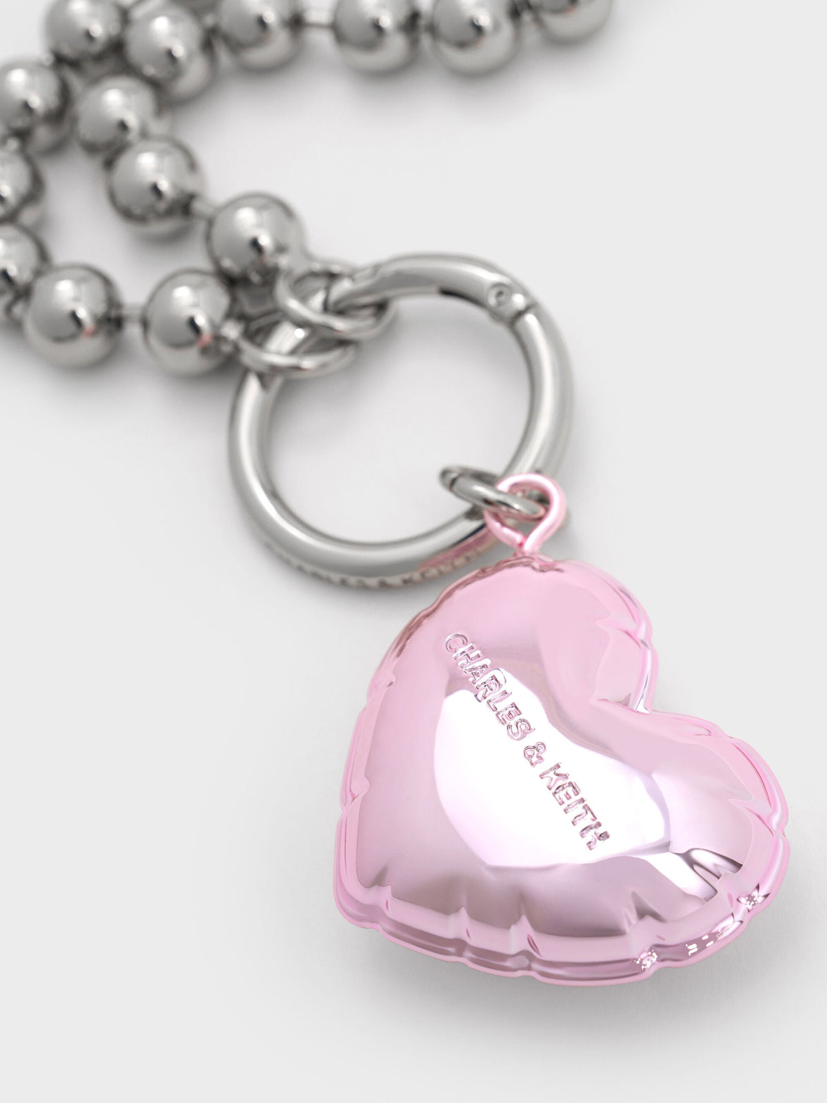 CHARLES & KEITH Value / Metallic Heart Beaded Charm - Silver