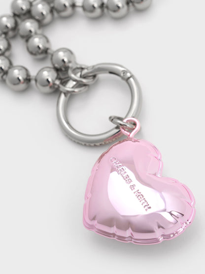 CHARLES & KEITH Value / Metallic Heart Beaded Charm - Silver
