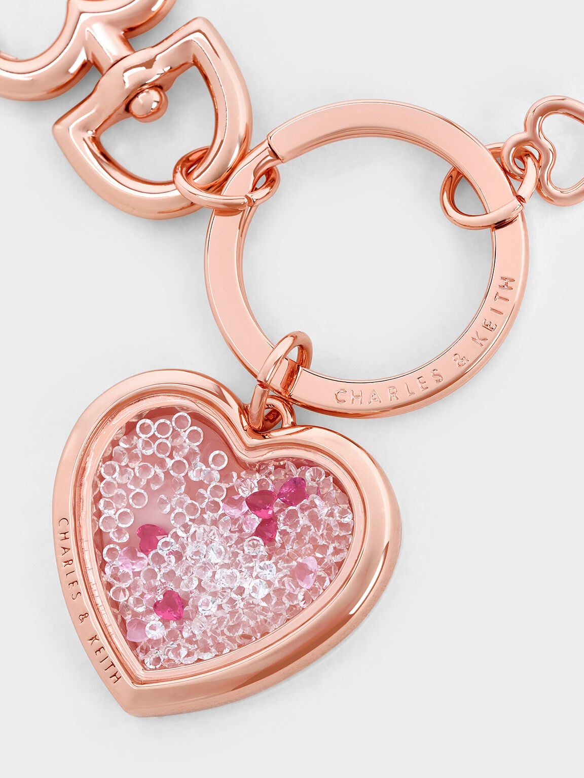 CHARLES & KEITH Special Offer / Heart Lock Crystal Keychain - Rose Gold