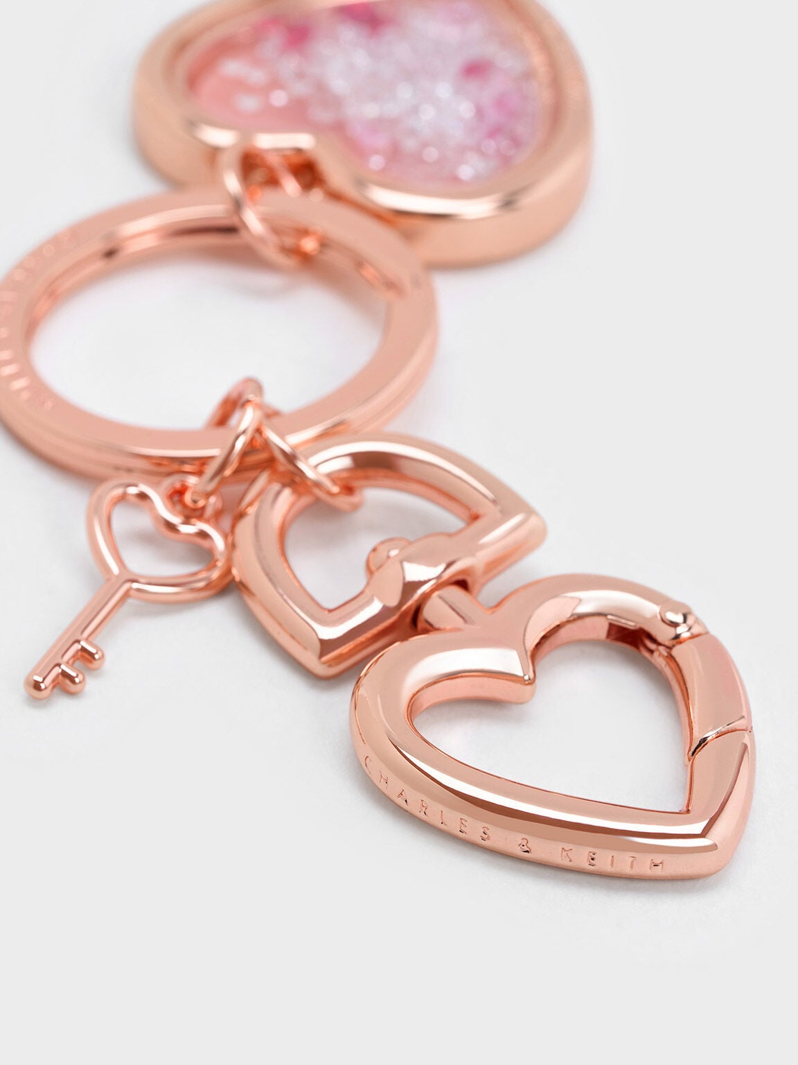 CHARLES & KEITH Special Offer / Heart Lock Crystal Keychain - Rose Gold