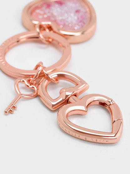 CHARLES & KEITH Special Offer / Heart Lock Crystal Keychain - Rose Gold