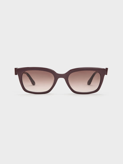 CHARLES & KEITH Premium / Tanya Bow Rectangular Sunglasses - Wineberry Red