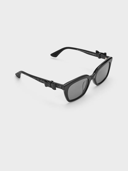 CHARLES & KEITH Smart Buy / Tanya Bow Rectangular Sunglasses - Jet Black