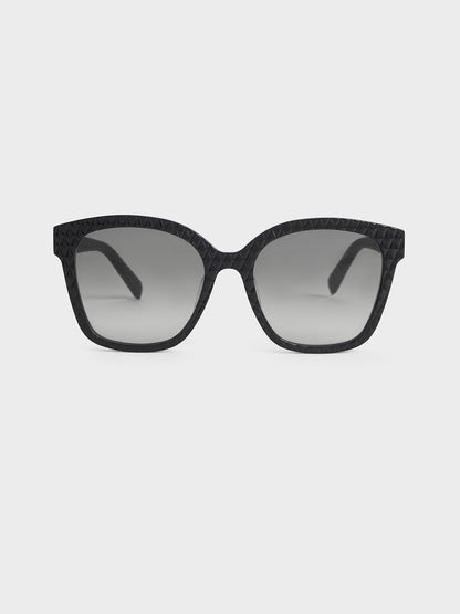 CHARLES & KEITH Premium / Leather Quilted Sunglasses - Black