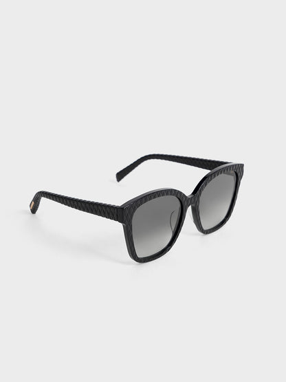CHARLES & KEITH Premium / Leather Quilted Sunglasses - Black