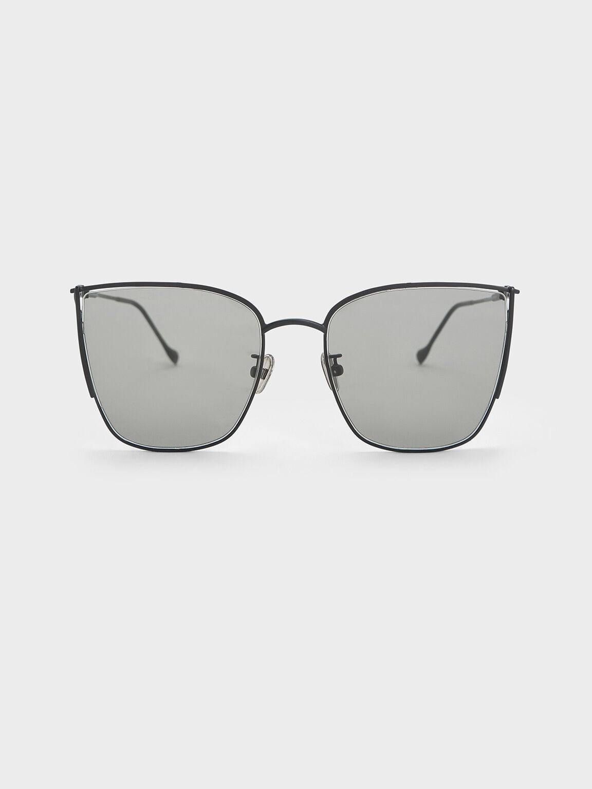 CHARLES & KEITH Essential / Shea Metallic-Rim Square Sunglasses - Black