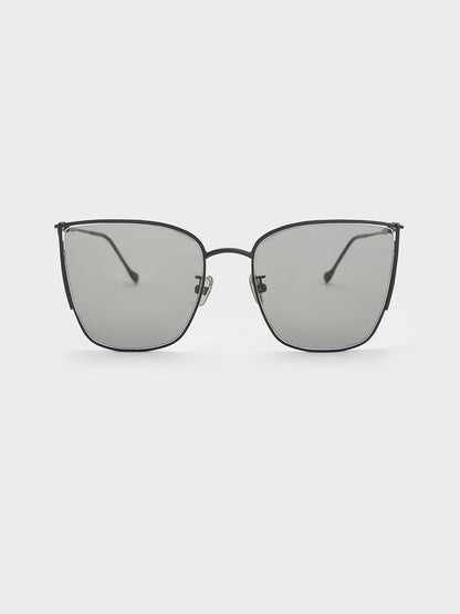 CHARLES & KEITH Essential / Shea Metallic-Rim Square Sunglasses - Black