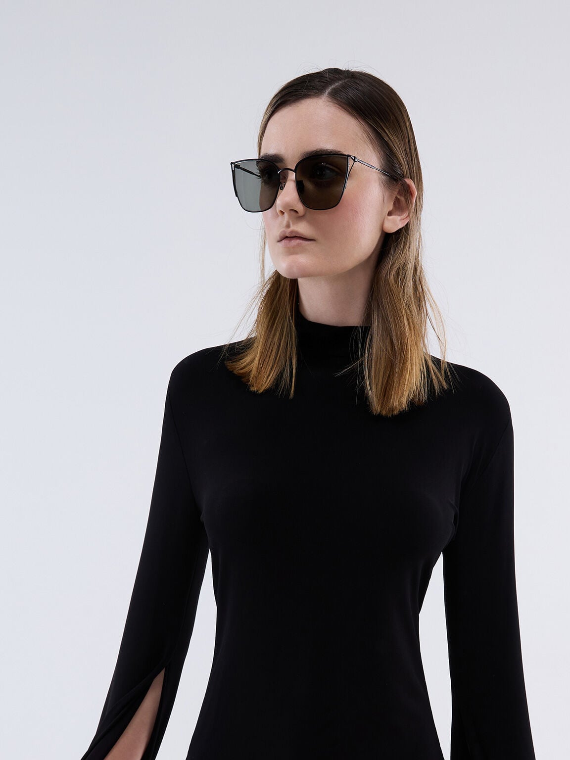 CHARLES & KEITH Essential / Shea Metallic-Rim Square Sunglasses - Black