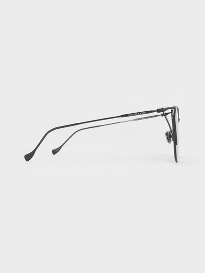 CHARLES & KEITH Essential / Shea Metallic-Rim Square Sunglasses - Black