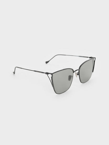 CHARLES & KEITH Essential / Shea Metallic-Rim Square Sunglasses - Black