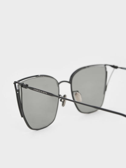 CHARLES & KEITH Essential / Shea Metallic-Rim Square Sunglasses - Black