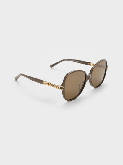 CHARLES & KEITH Premium / Delaney Chain-Link Butterfly Sunglasses - Chestnut Brown