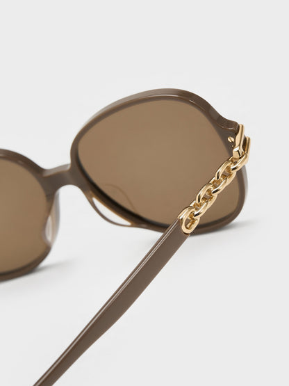 CHARLES & KEITH Premium / Delaney Chain-Link Butterfly Sunglasses - Chestnut Brown