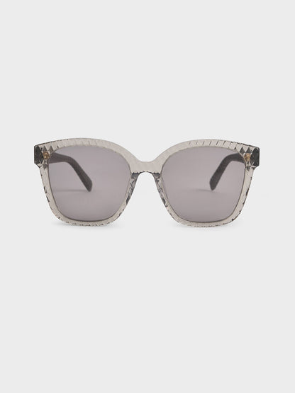 CHARLES & KEITH Smart Buy / Leather Quilted Sunglasses - Grey