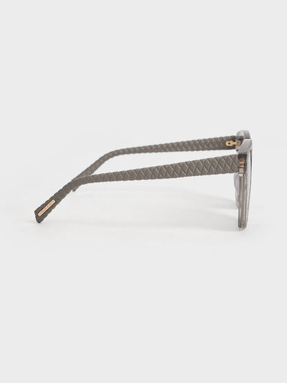 CHARLES & KEITH Smart Buy / Leather Quilted Sunglasses - Grey