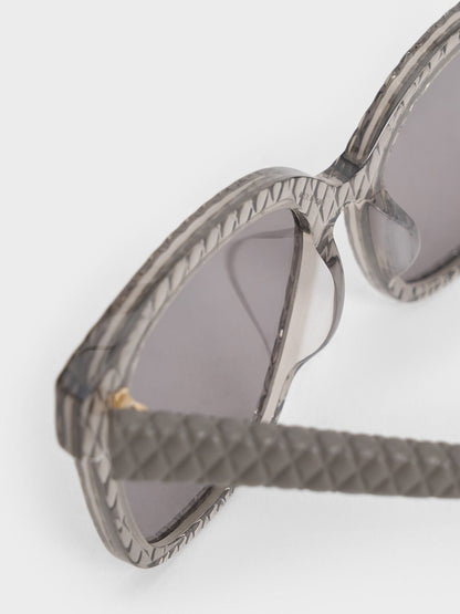 CHARLES & KEITH Smart Buy / Leather Quilted Sunglasses - Grey
