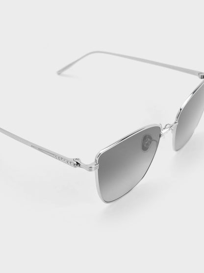 CHARLES & KEITH Smart Buy / Livonia Crystal Square Sunglasses - Silver